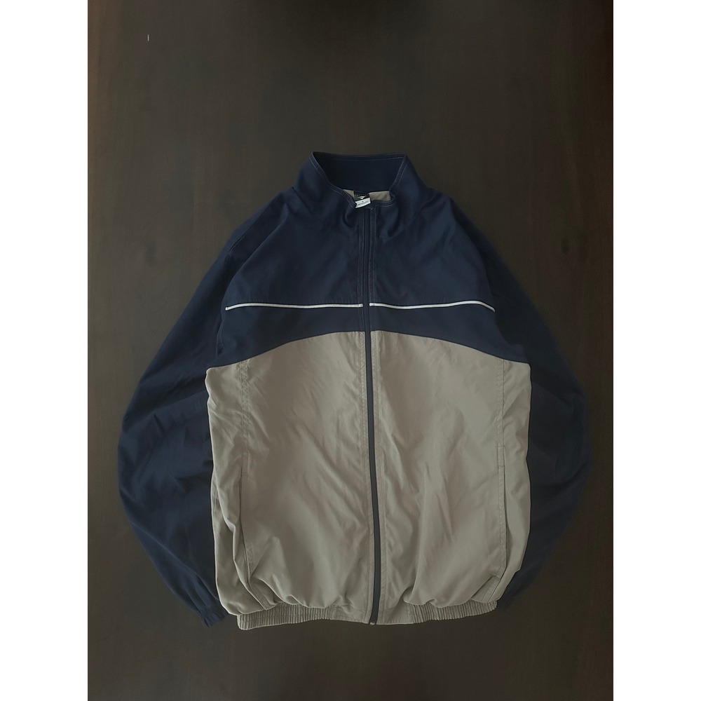 Cheetah Mens Windbreaker Jacket Navy Tan Colorblock Full Zip Sporty Size M